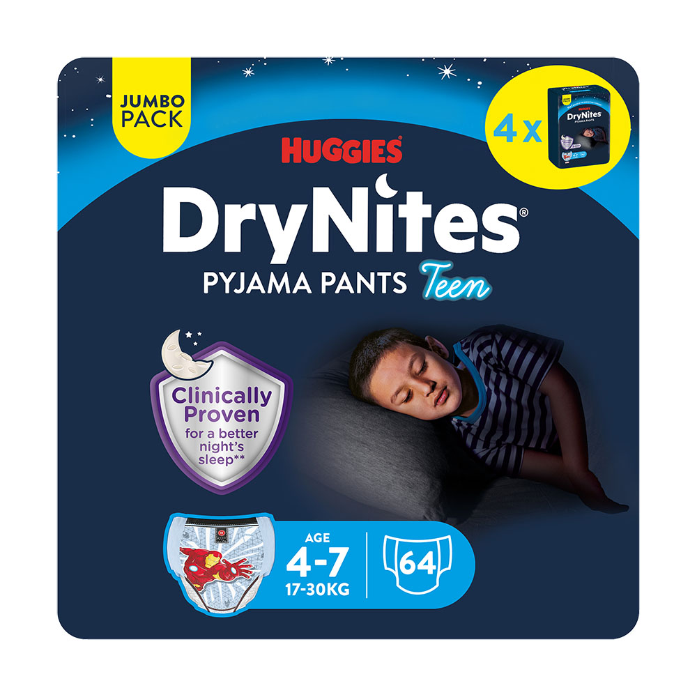 Huggies DryNites Natahovací kalhotky pro chlapce 4–7 let 17–30 kg JUMBO 4x16 ks Huggies