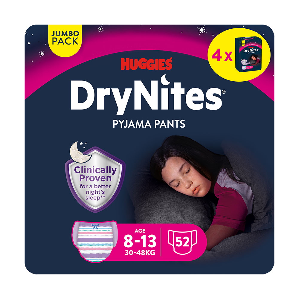 Huggies DryNites Natahovací kalhotky pro dívky 8–13 let 30–48 kg JUMBO 4x13 ks Huggies
