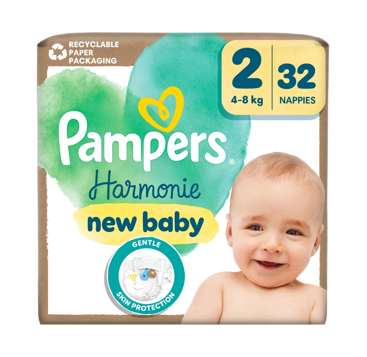 Pampers Harmonie New Baby vel. 2 4–⁠⁠⁠⁠⁠⁠8 kg dětské pleny 32 ks Pampers
