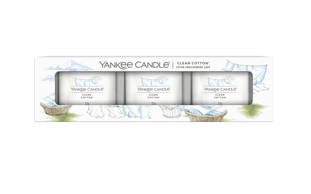 Yankee Candle Votivní svíčky ve skle Clean Cotton dárková sada 3 ks Yankee Candle