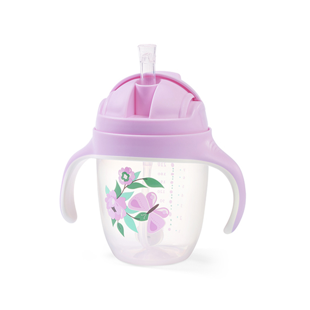 Babyono Hrnek učicí s brčkem Motýlek 6m+ 240 ml 1 ks fialový Babyono