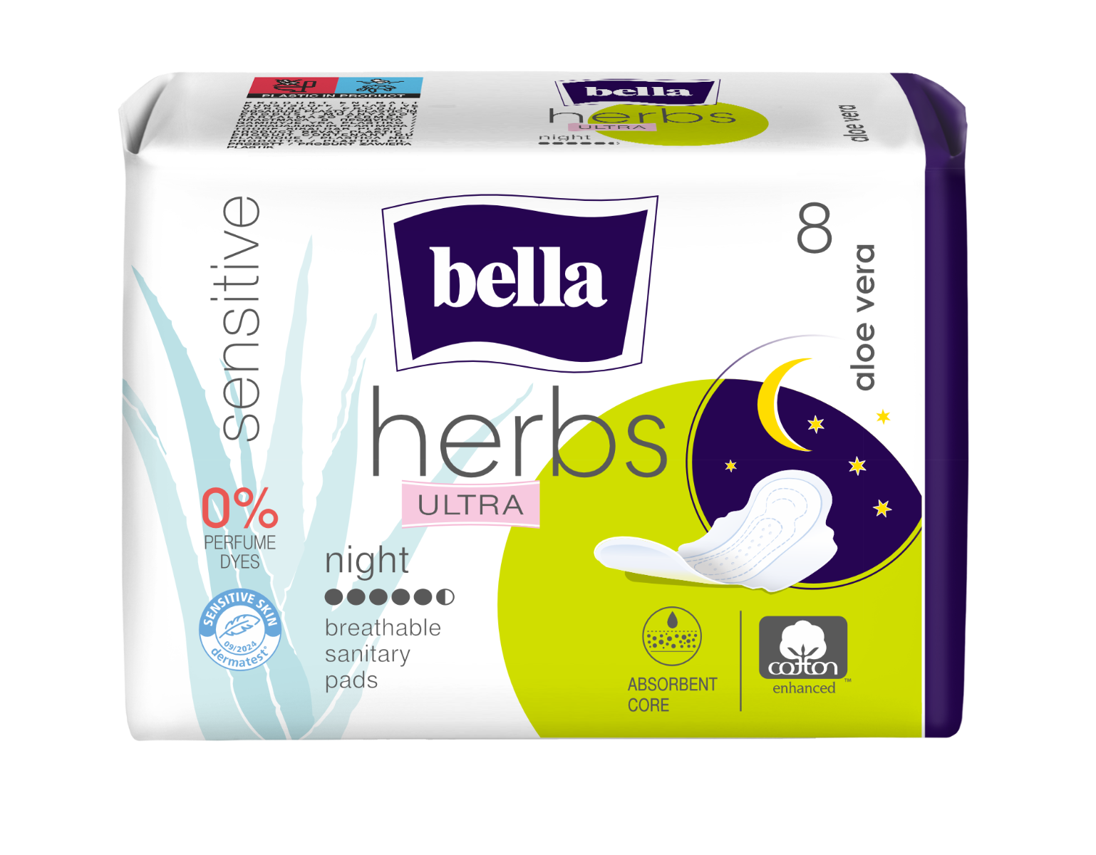 Bella Herbs Aloe Vera Night hygienické vložky 8 ks Bella