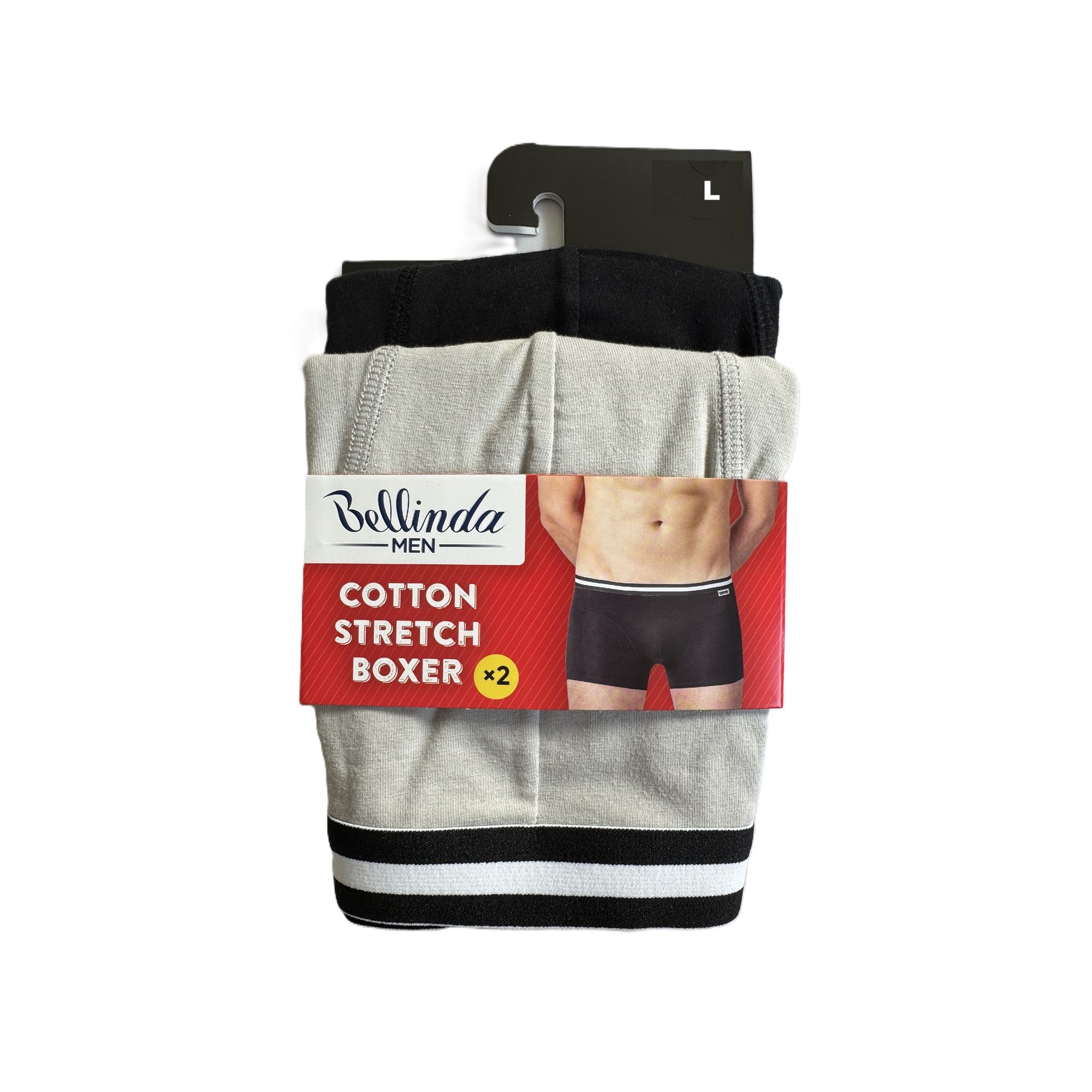 Bellinda Pánské bavlněné boxerky Cotton stretch vel. L 2 ks černé+šedé Bellinda