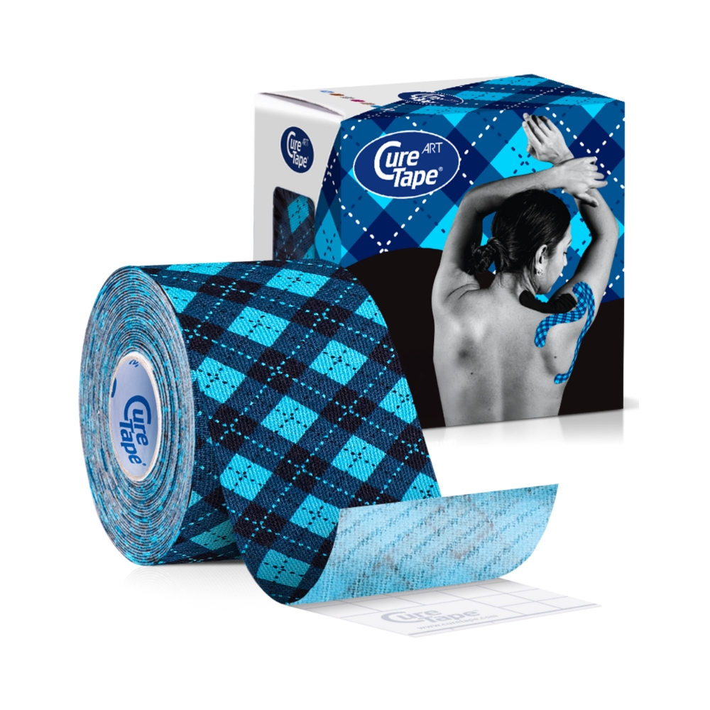 CureTape Art 5 cm x 5 m kineziologický tejp Tartan Blue CureTape