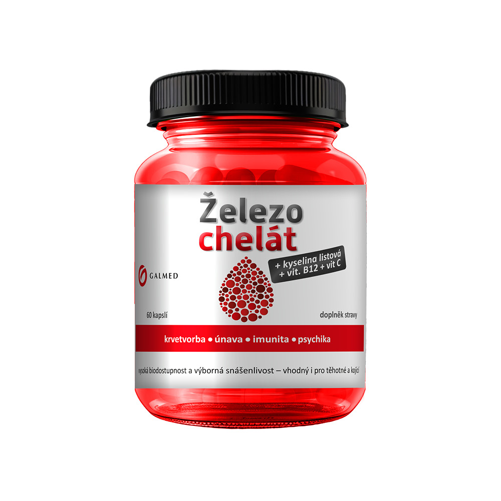 Galmed Železo chelát + vit.B9 + vit.B12 + vit.C 60 kapslí Galmed