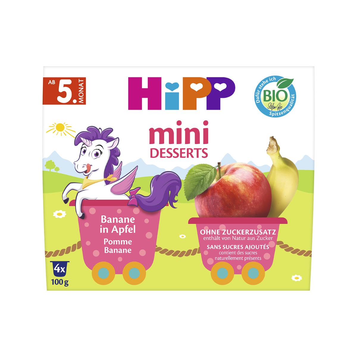 Hipp BIO Mini dezert Jablka s banány 4x100 g Hipp