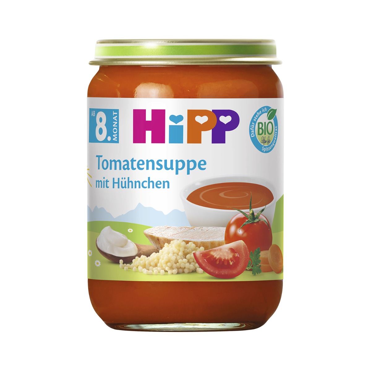 Hipp BIO Rajčatová polévka s nudlemi a kuřecím masem 190 g Hipp