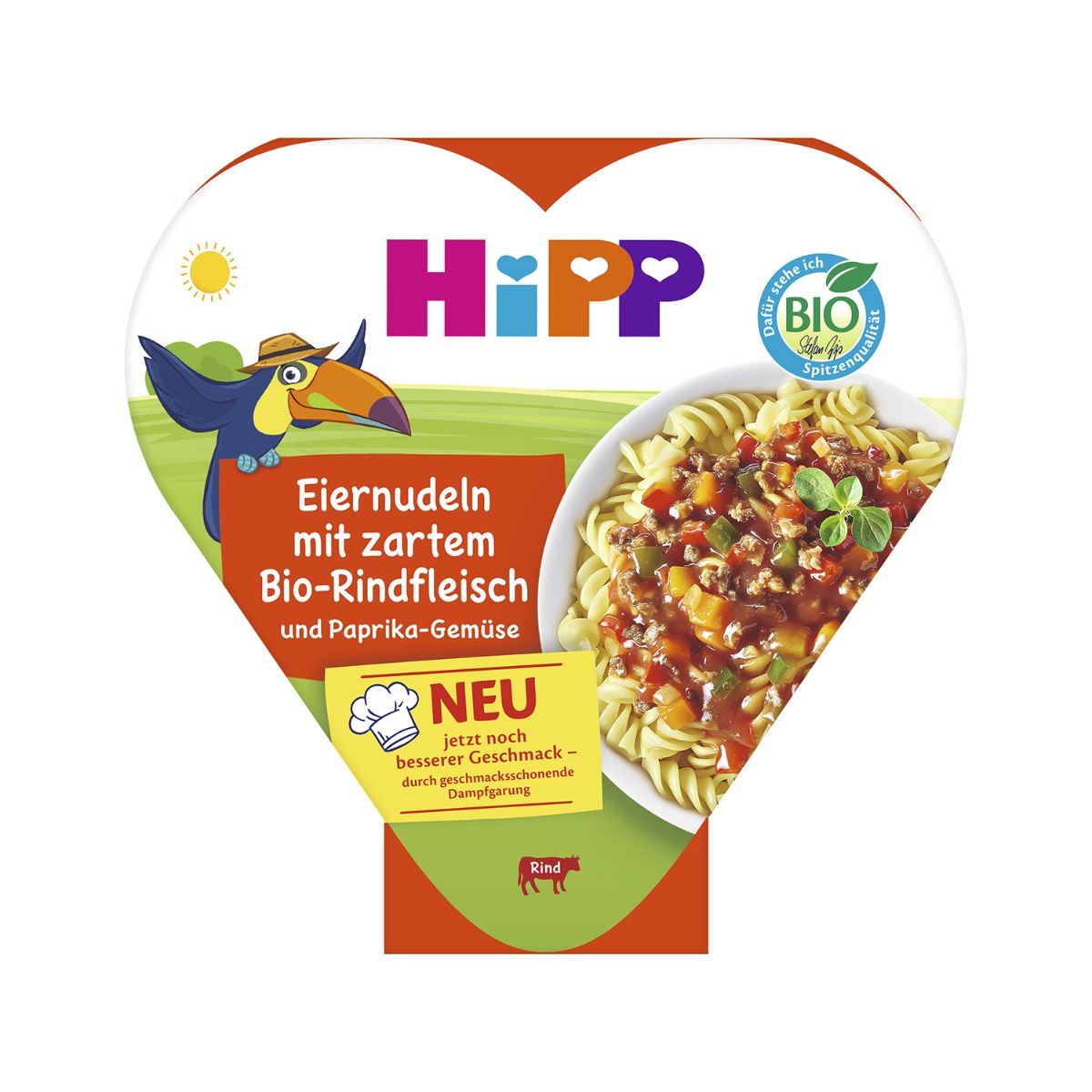 Hipp Vaječné nudle s zeleninou a paprikou a jemným hovězím 250 g Hipp