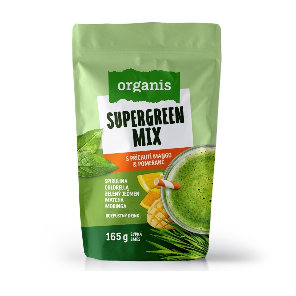 Organis Supergreen Mix mango a pomeranč 30 dávek 165 g Organis