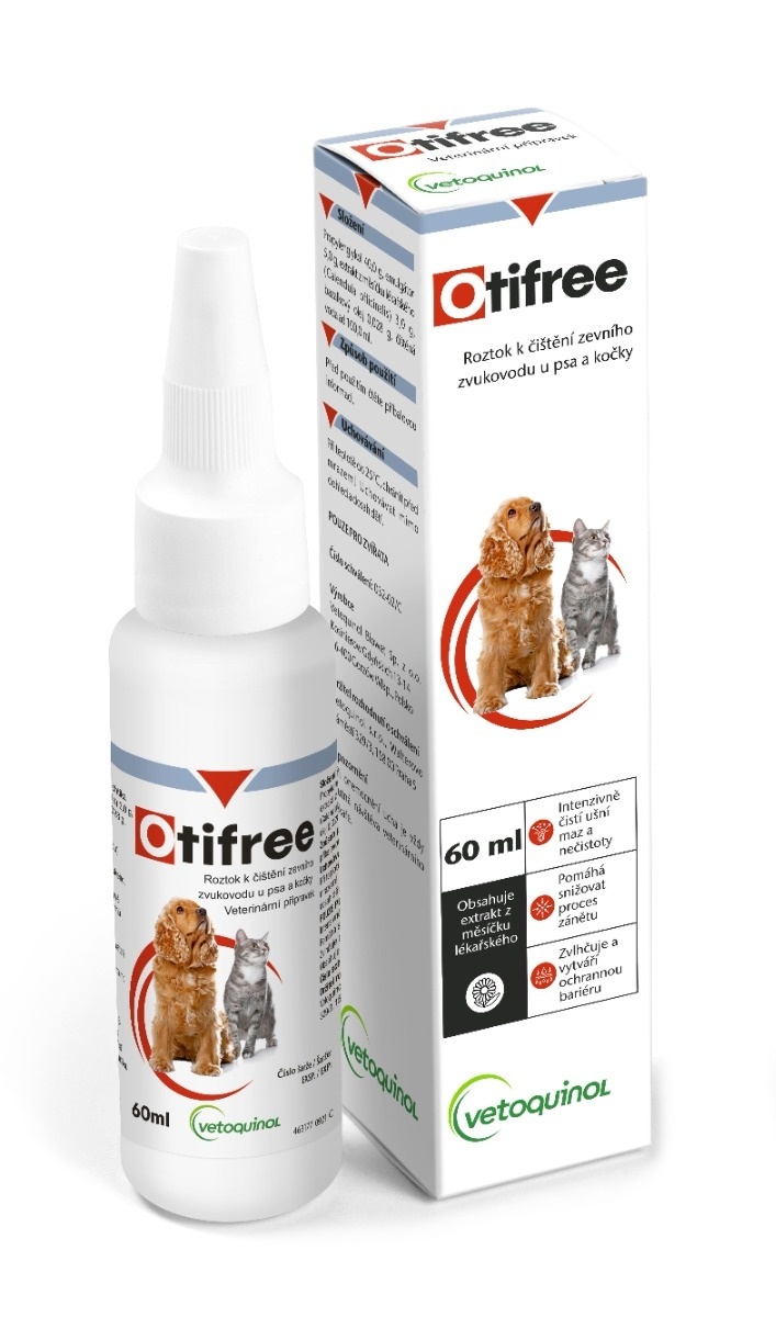 Otifree Roztok k čištění zevního zvukovodu u psa a kočky 60 ml Otifree