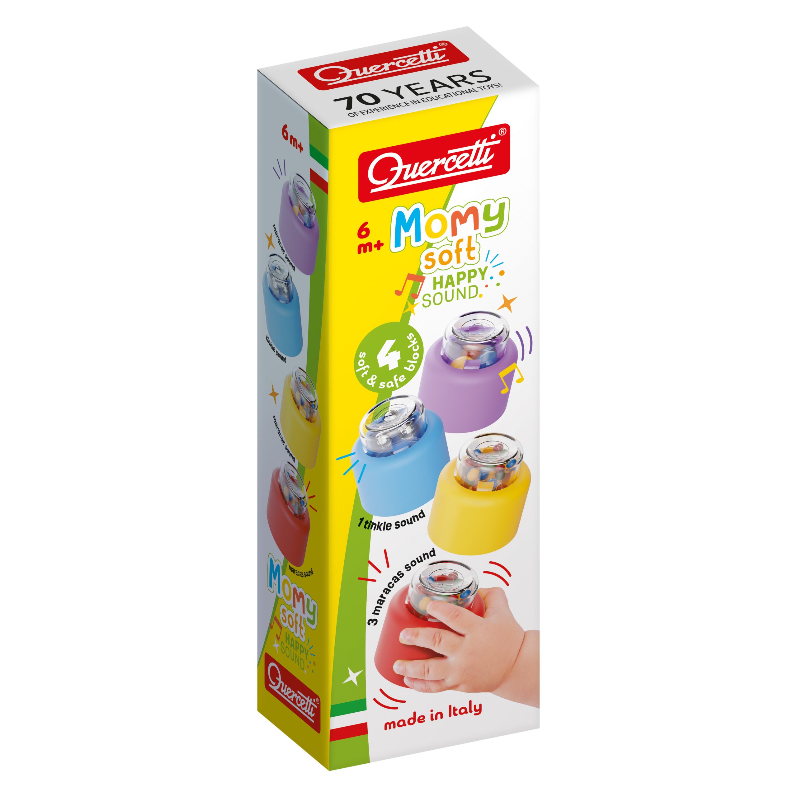 Quercetti Momy Soft Happy Sound - měkké kostky se zvukem - 4 ks Quercetti