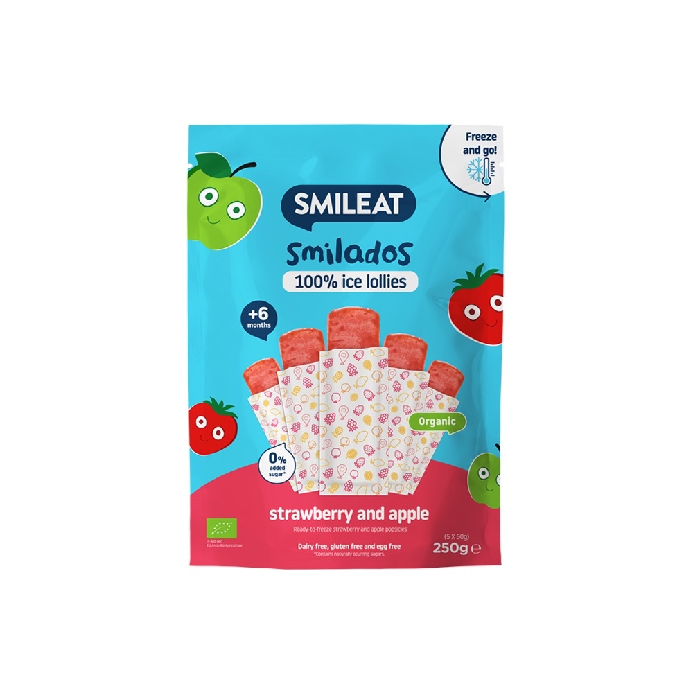 Smileat BIO 100% ovocné zmrzlinky k zamražení 6m+ jahoda & jablko 5x50 g Smileat
