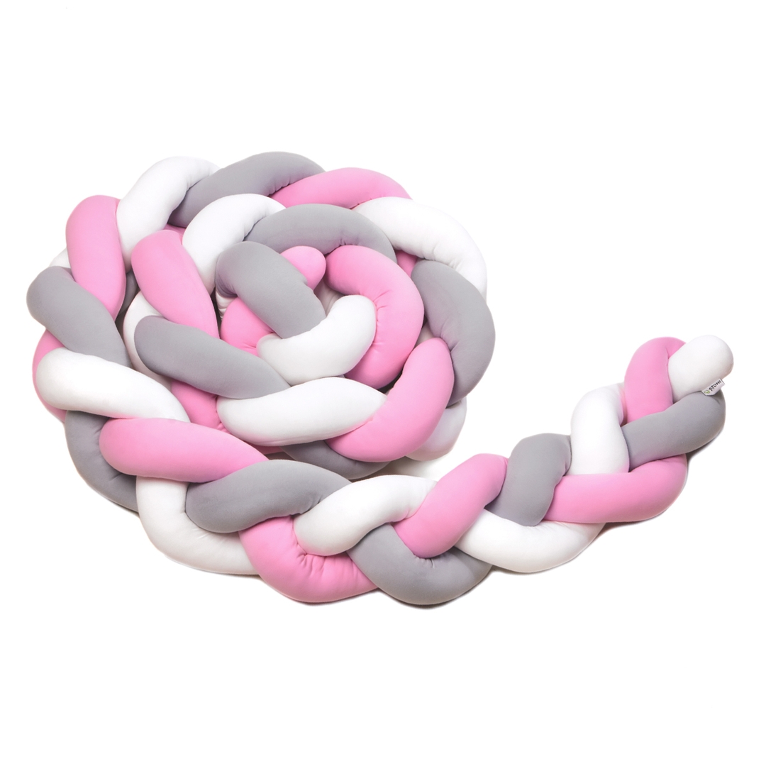 T-tomi Pletený mantinel 220 cm White + Grey + Pink T-tomi