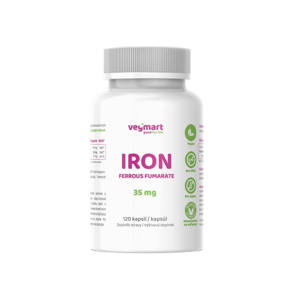Vegmart IRON FERROUS FUMARATE Železo - Fumarát železnatý 35 mg 120 kapslí Vegmart
