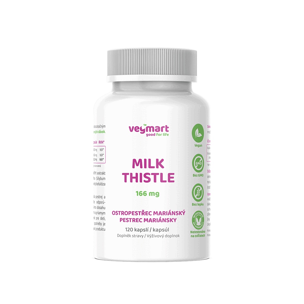 Vegmart MILK THISTLE Ostropestřec mariánský 166 mg 120 kapslí Vegmart