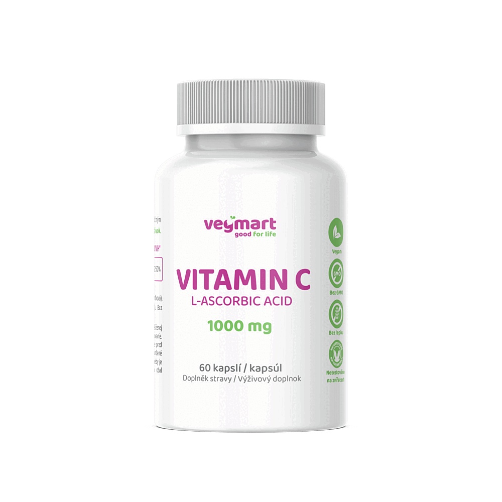 Vegmart VITAMIN C L-Ascorbic Acid 1000 mg 60 kapslí Vegmart