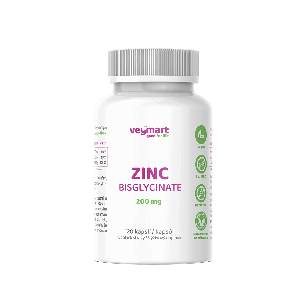 Vegmart ZINC BISGLYCINATE 200 mg 120 kapslí Vegmart