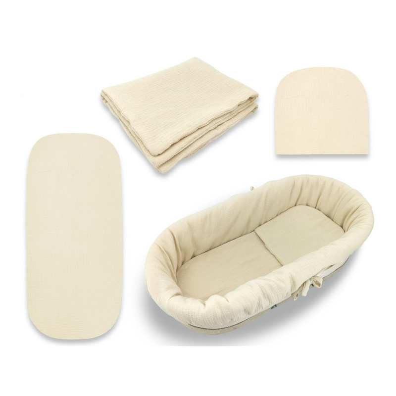 Baby Nellys Mušelínová sada do hluboké korby kočárku 4v1 Nature - béžová Baby Nellys