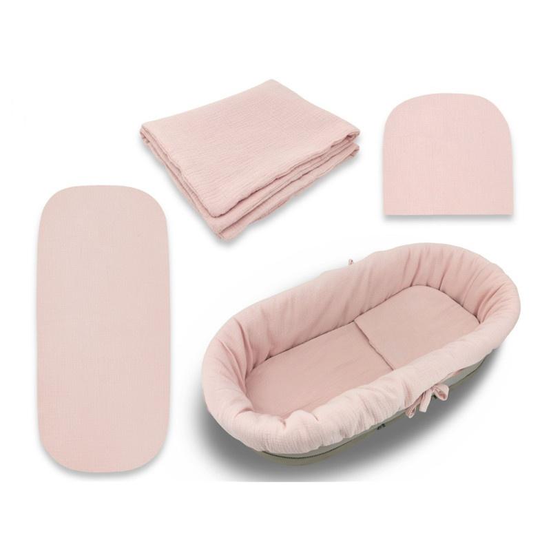 Baby Nellys Mušelínová sada do hluboké korby kočárku 4v1 Nature - pudrově růžová Baby Nellys