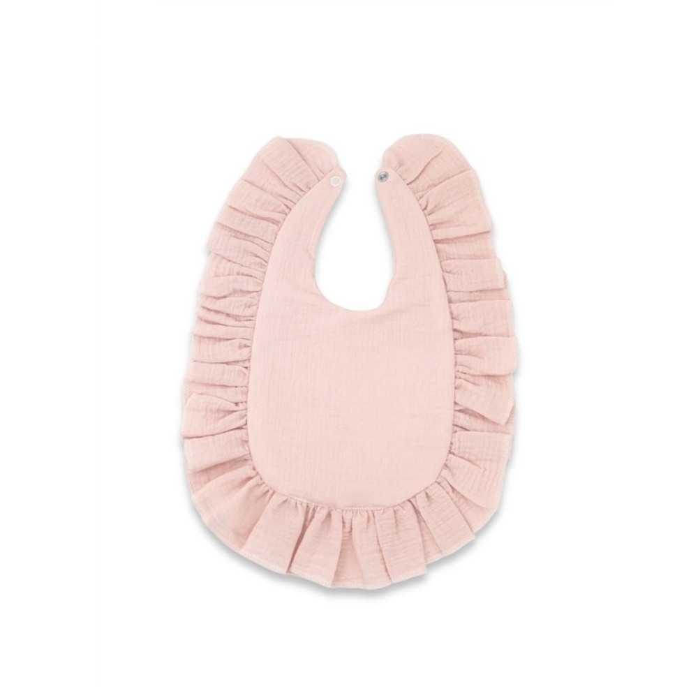 Baby Nellys Nepromokavý mušelínový bryndáček s volánkem Nature - pudrově růžová Baby Nellys