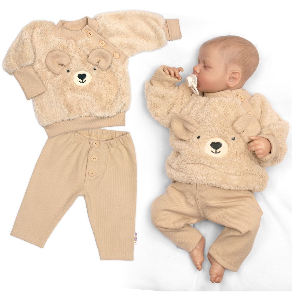 Baby Nellys Rostoucí chlupáčková mikina a kalhoty Medvídek