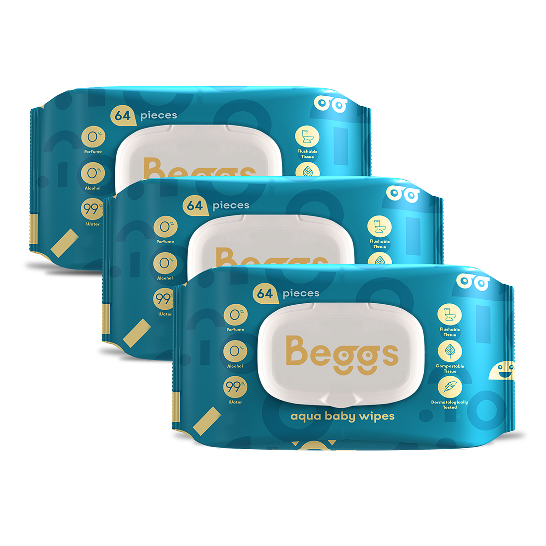 Beggs Vlhčené splachovatelné ubrousky 3x64 ks Beggs
