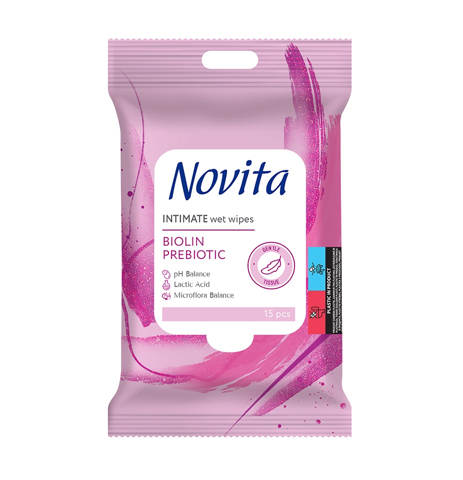 Novita Biolin Prebiotic Vlhčené ubrousky na intimní hygienu 15 ks Novita