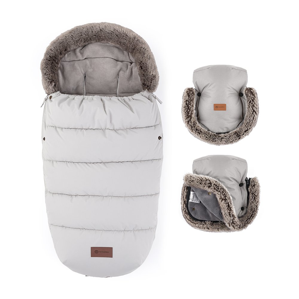 Petite&Mars Set zimní fusak Comfy 4v1 + rukavice na kočárek Furry Champagne Shower Petite&Mars