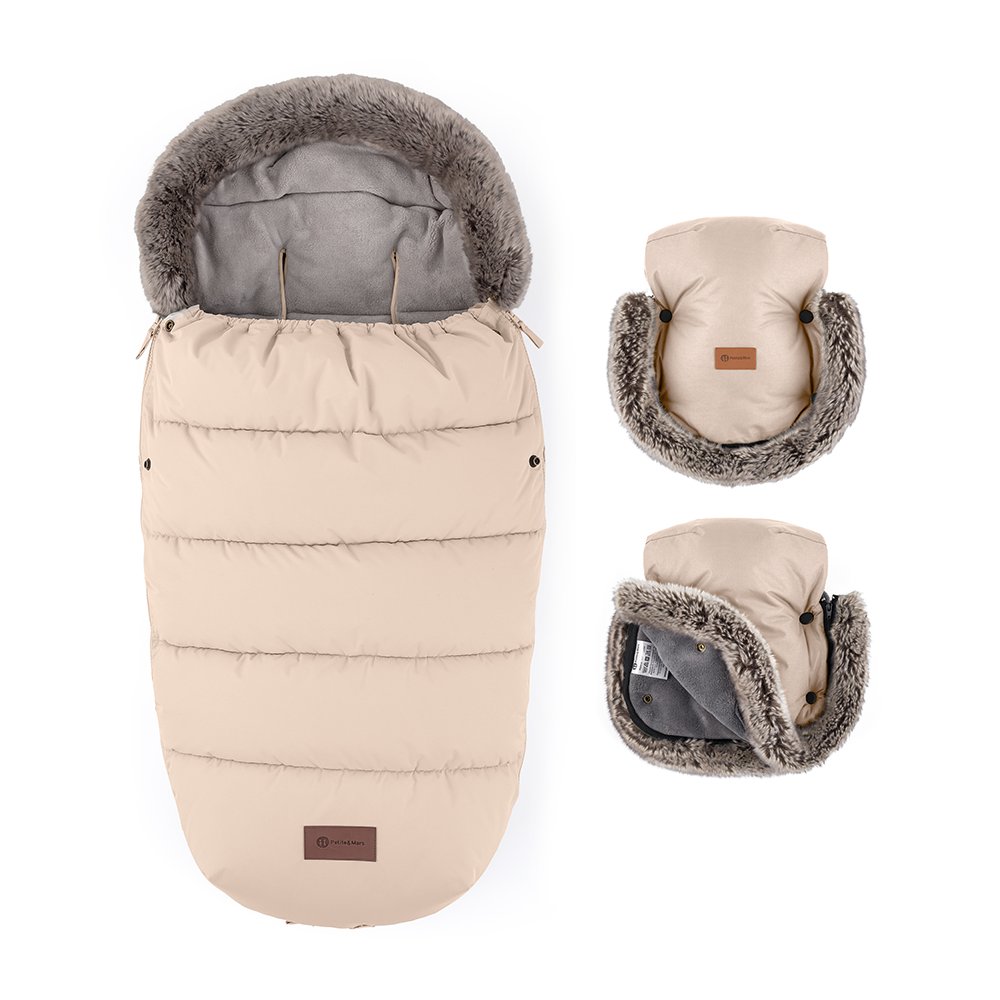 Petite&Mars Set zimní fusak Comfy 4v1 + rukavice na kočárek Furry Rose Petal Petite&Mars