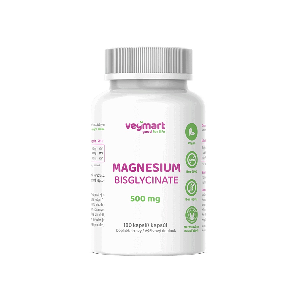 Vegmart MAGNESIUM BISGLYCINATE 500 mg 180 kapslí Vegmart