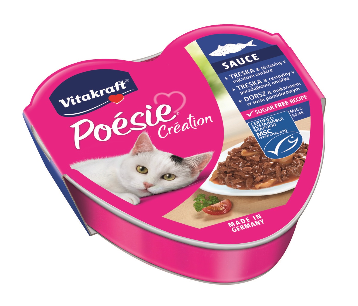 Vitakraft Poésie Création Sauce treska a těstoviny v rajčatové omáčce 85 g Vitakraft