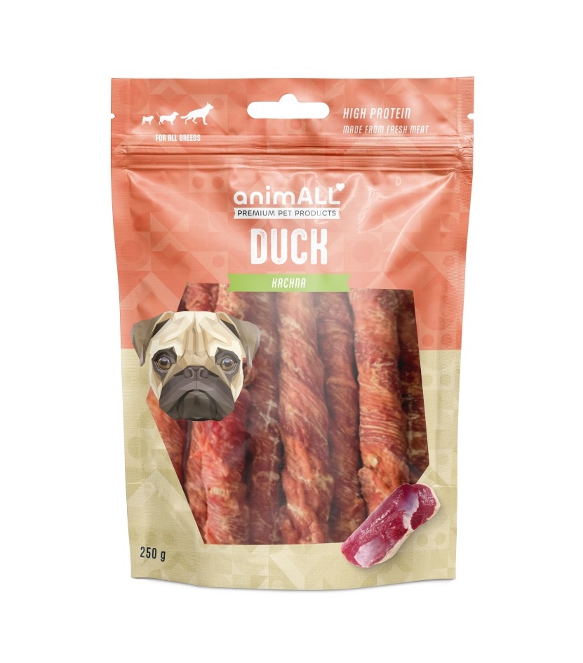 animALL Buvolí tyčka obalená kachním masem pamlsky pro psy 250 g animALL