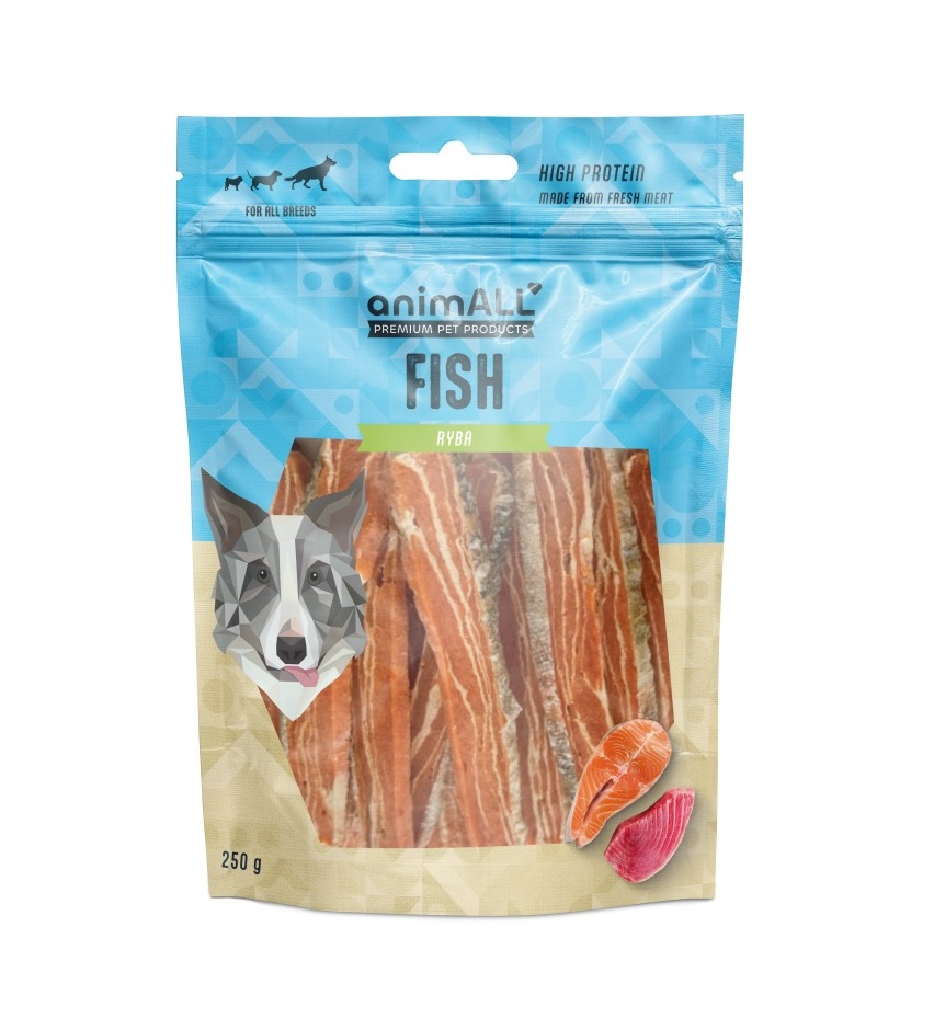 animALL Lososové plátky s kůží a kuřecím pamlsky pro psy 250 g animALL
