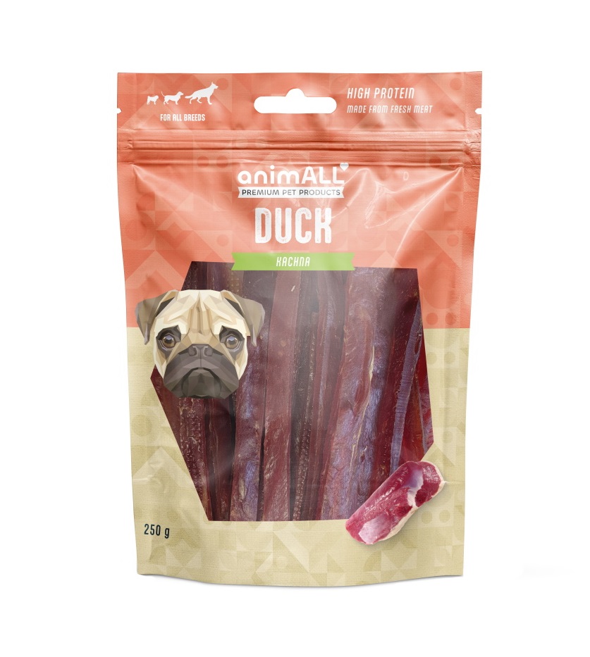animALL Měkké kachní proužky pamlsky pro psy 250 g animALL