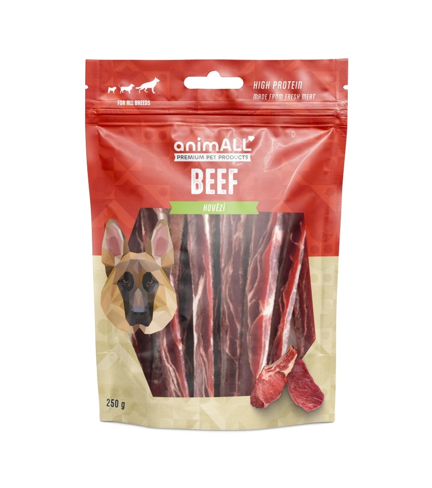 animALL Měkké proužky hovězího steaku pamlsky pro psy 250 g animALL