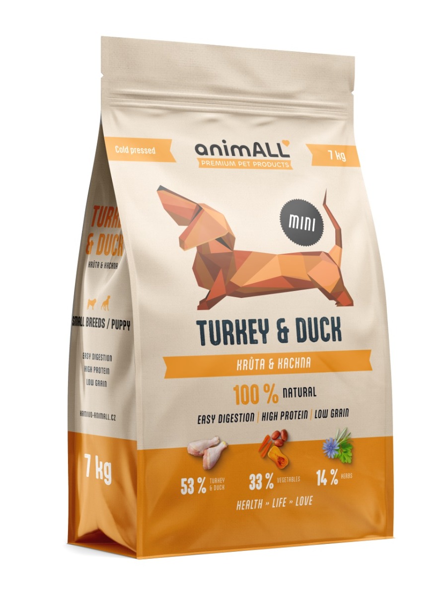 animALL Mini Turkey & Duck granule pro psy 7 kg animALL