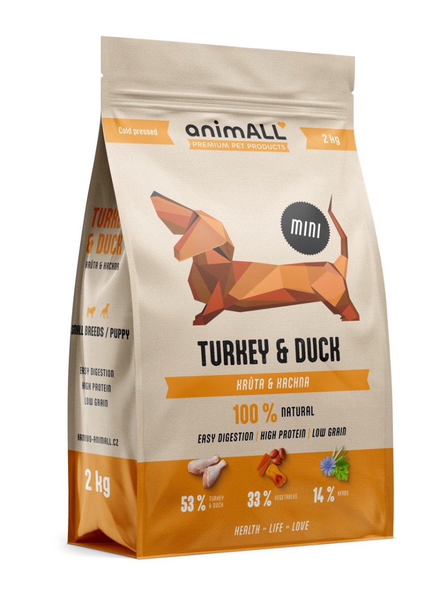 animALL Mini Turkey&Duck granule pro psy 2 kg animALL