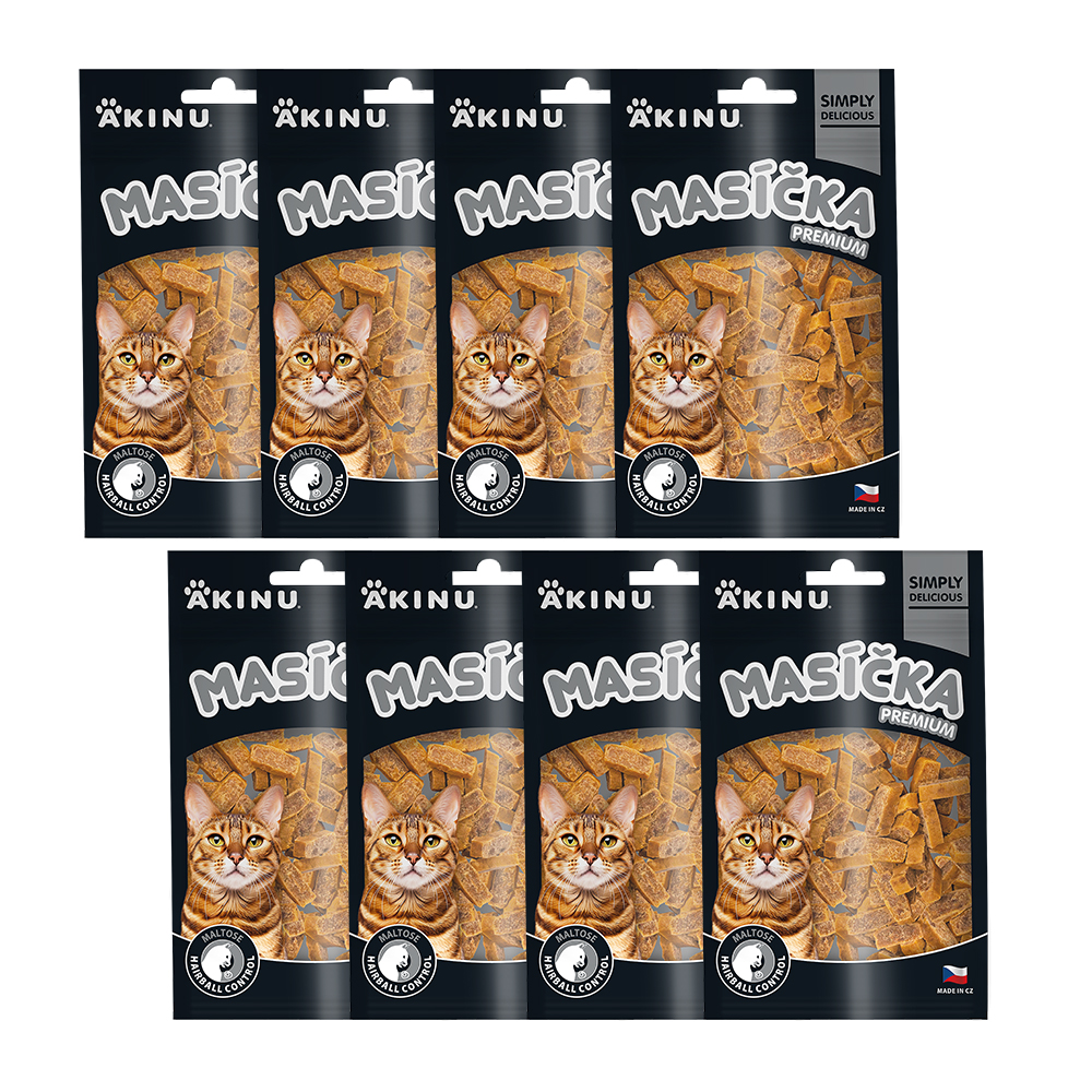 Akinu MASÍČKA PREMIUM Hairball Control pamlsek pro kočky 8 x 50 g Akinu