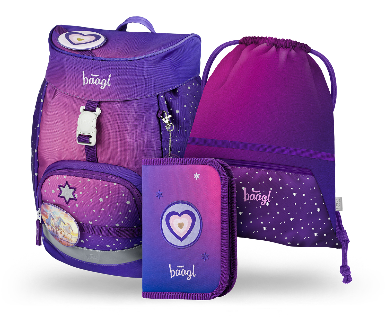 Baagl SET 3 AIRY Koně srdce: batoh