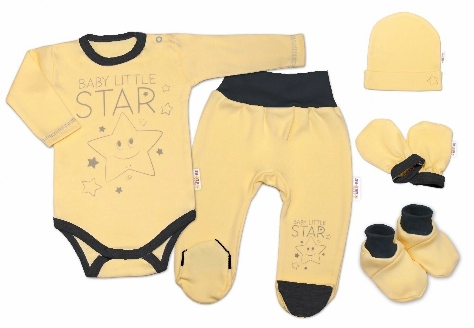 Baby Nellys 5-ti dílná soupravička do porodnice Baby Little Star - žlutá vel.  50 Baby Nellys