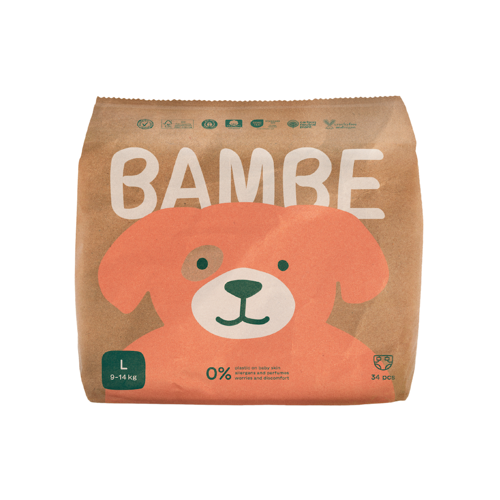 Bambe Ekologické plenky vel. L 9–⁠⁠⁠⁠⁠⁠14 kg 34 ks Bambe