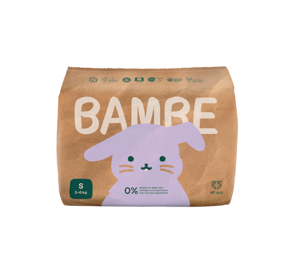 Bambe Ekologické plenky vel. S 2–⁠⁠⁠⁠⁠⁠6 kg 40 ks Bambe