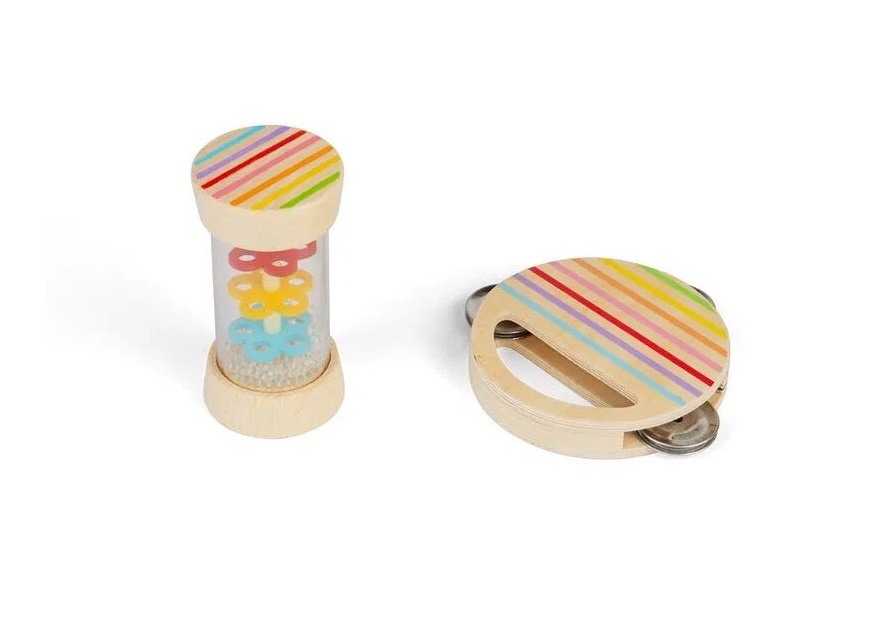 Bigjigs Toys Dešťová hůlka a tamburína 2 ks Bigjigs Toys