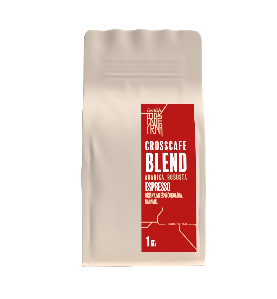 CrossCafe Pražírna Blend 70% Arabica 30% Robusta zrnková káva 1000 g CrossCafe Pražírna