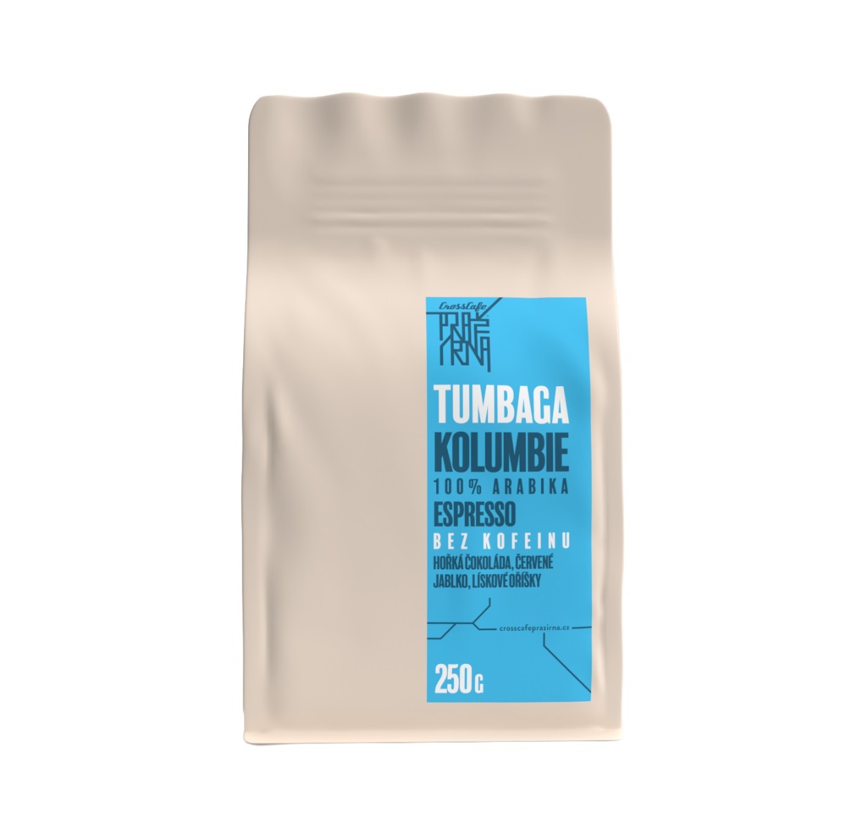 CrossCafe Pražírna Tumbaga 100% Arabica zrnková káva bez kofeinu 250 g CrossCafe Pražírna