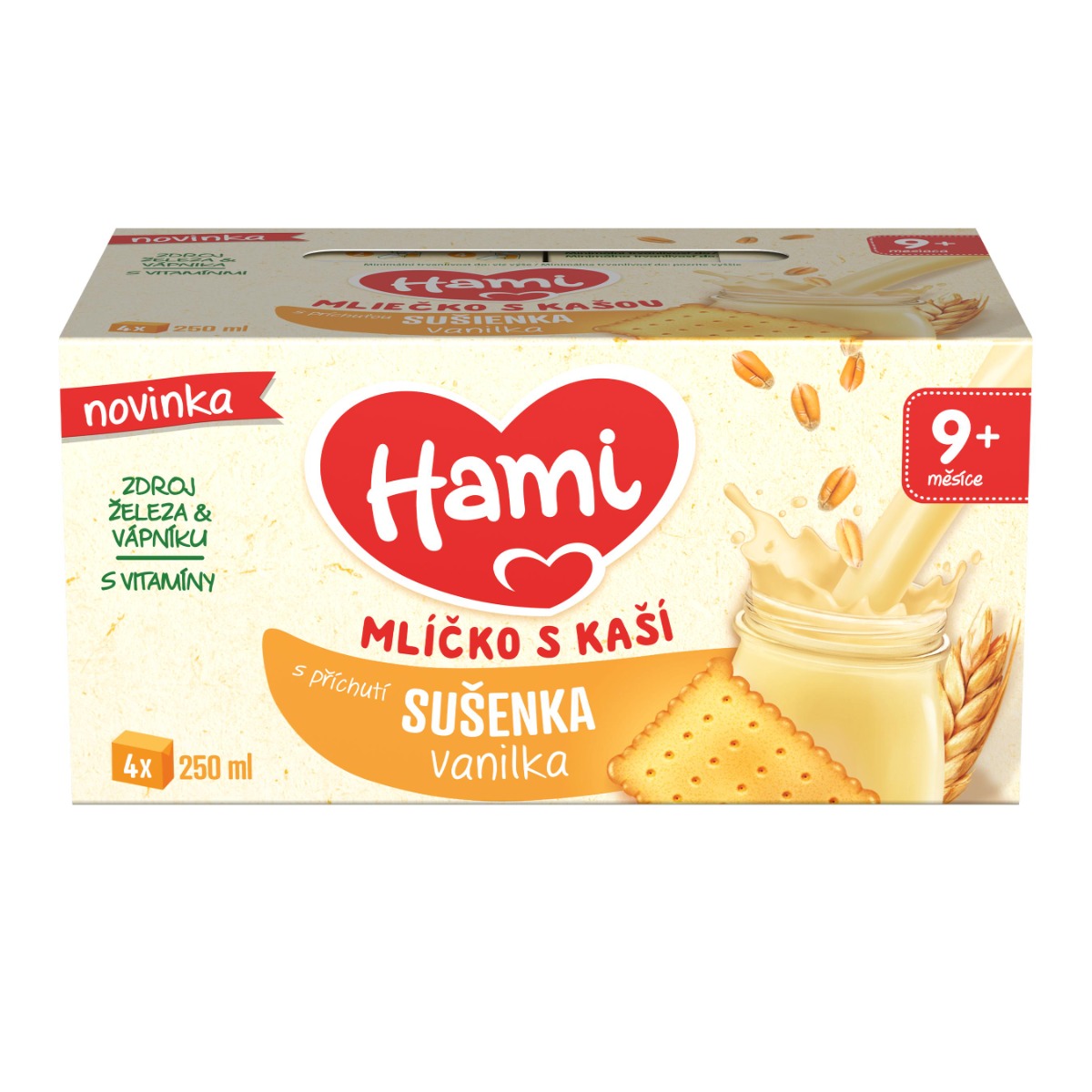 Hami Mlíčko s kaší s příchutí sušenka a vanilka 4x250 ml Hami