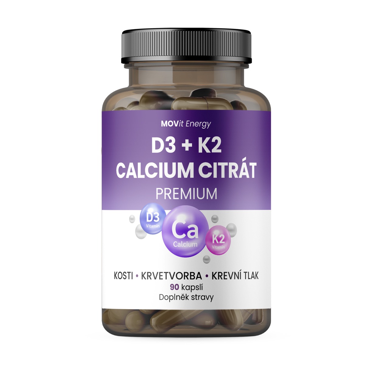 MOVit Energy Vitamín D3 1000 IU + K2 75 mcg + Calcium Citrát 90 kapslí MOVit Energy