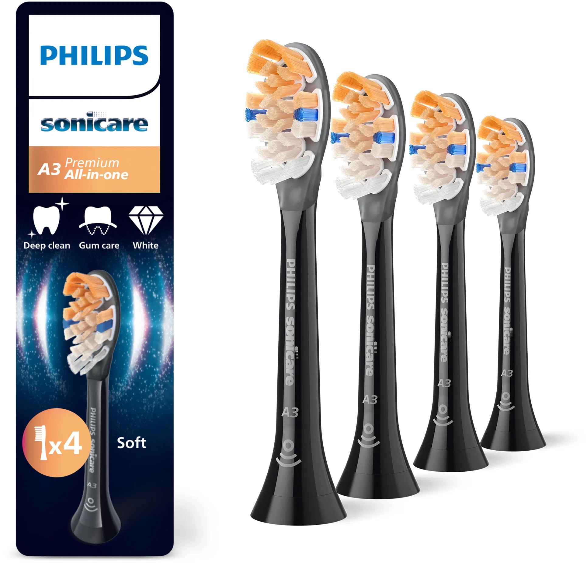 Philips Sonicare A3 Premium HX9094/88 náhradní hlavice 4 ks černé Philips Sonicare