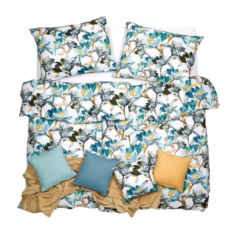 SCANquilt povlečení ART JERSEY aqua bloom tyrkysovošedá 140 x 200/70 x 90 cm SCANquilt