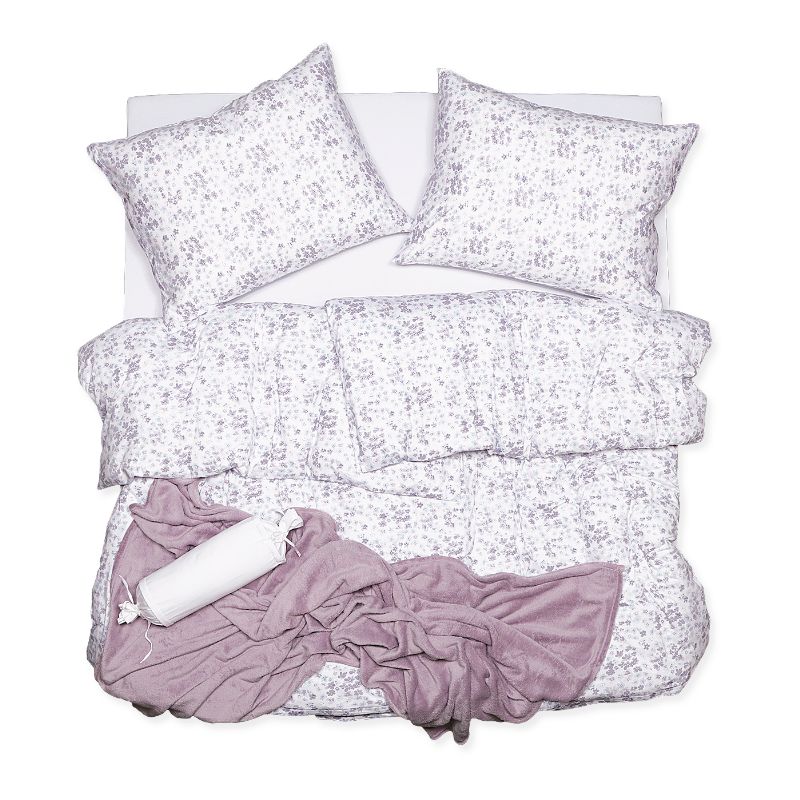 SCANquilt povlečení JERSEY fialky bílolila 140 x 200/70 x 90 cm SCANquilt